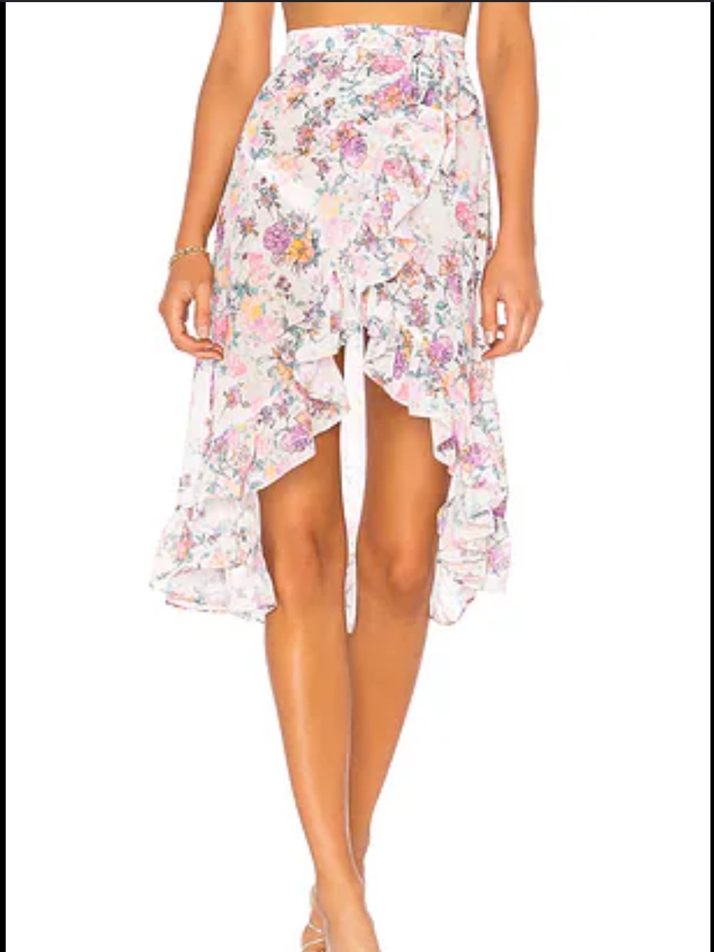 TULAROSA Casey Wrap Skirt Floral Ruffle High-Low Skirt Pastel Floral Yacht $128